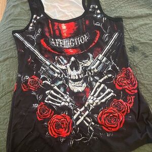 Affliction Black Tank with Red Skull & Rose Graphic